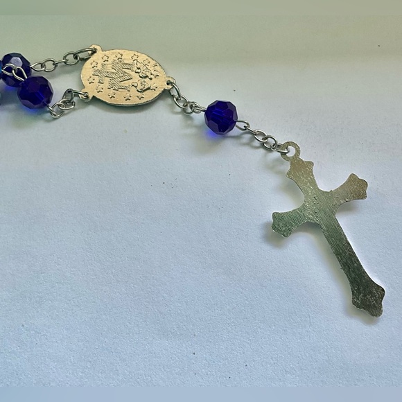 New Silver and Blue Beaded Rosary Bracelet - Picture 3 of 3
